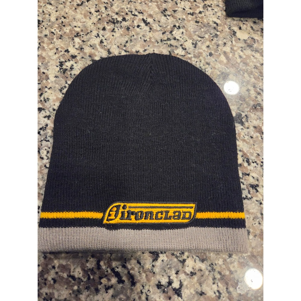 Ironclad Beanie Hat Mens OSFM Black Yellow Striped Embroidered Workwear Logo